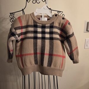 Burberry Beige Plaid Crew Neck Sweater